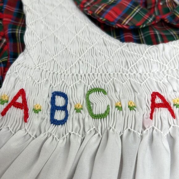 Petit Ami red Plaid dress white smocked embroidered pinafore Vintage size 2T EUC - Picture 5 of 14